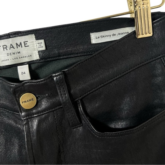 FRAME Lamb Leather Le Skinny De Jeanne Midrise Black Pants - Picture 11 of 11